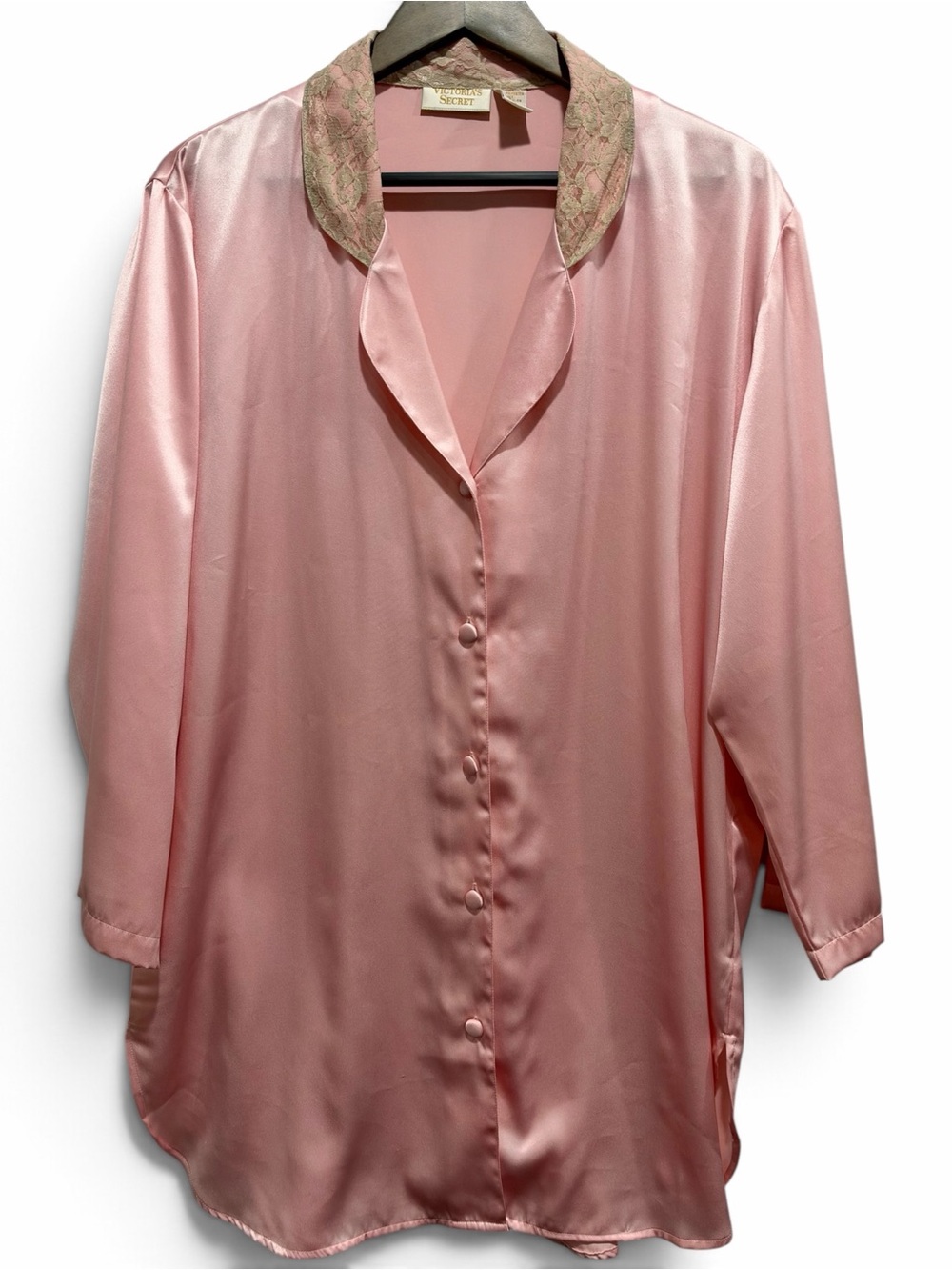 Victoria’s Secret Gold Label Pink Satin Lace Collar Nightshirt M/L